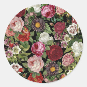 Adesivo Vermelho Rústico Rosa Floral Verde Botânico Preto