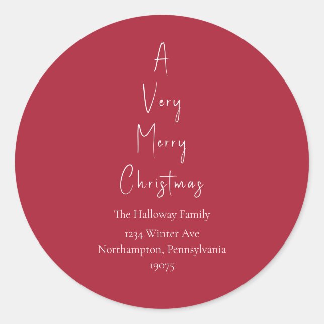 Adesivo Vermelho Uma Árvore De Natal Muito Feliz. (Frente)