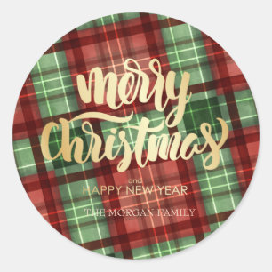 Adesivo Vermelho Verde Búfalo Xadrez Feliz Natal