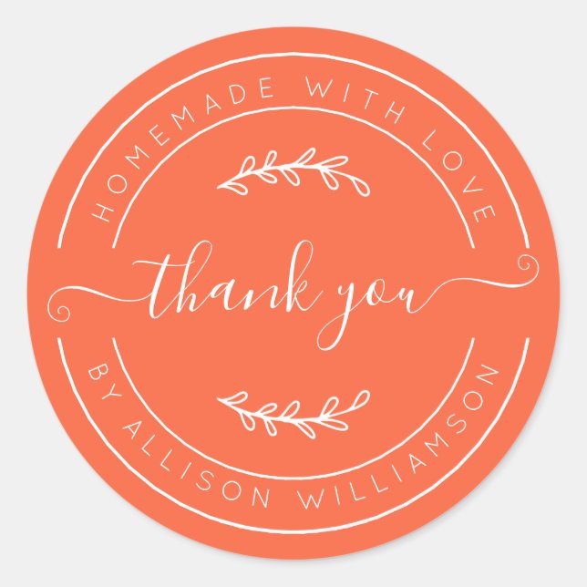 Adesivo Vermillion Orange Homemade Thank You Label (Frente)
