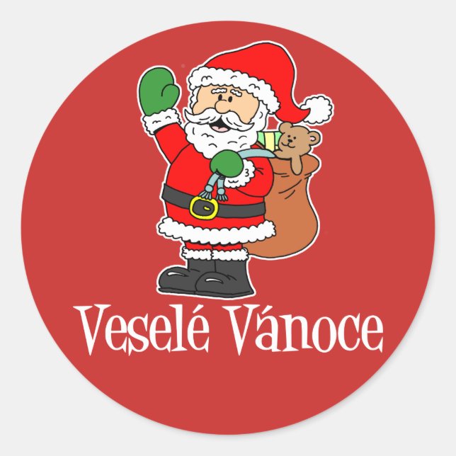 Adesivo Vesele Vanoce Papais noeis de Natal Checos Vermelh (Frente)