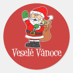 Adesivo Vesele Vanoce Papais noeis de Natal Checos Vermelh
