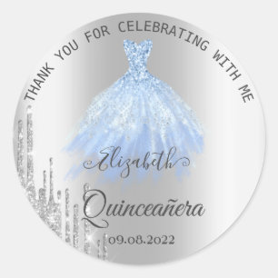 Adesivo Vestido Azul com Gotas de Brilho Prateado Quinceañ