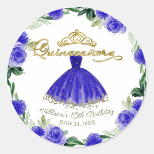 Adesivo Vestido Azul Real Quinceanera Floral