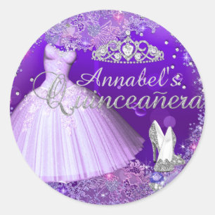 Adesivo Vestido com Brilho Roxo e Tiara Quinceanera Adesiv