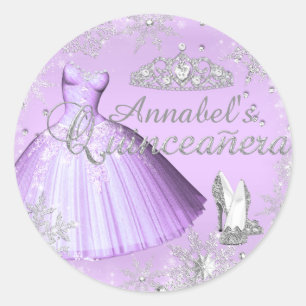 Adesivo Vestido com Brilho Roxo e Tiara Quinceanera Adesiv