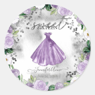 Adesivo Vestido de água-forte floral roxo Sweet 16
