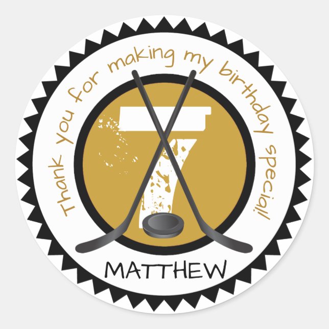 Adesivo Vestido de Aniversário de Hockey Preto e Dourado (Frente)