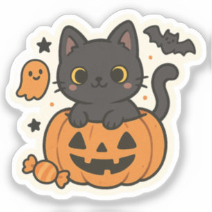 Adesivo Vestido de Dia das Bruxas de Gato Preto - Kawaii P