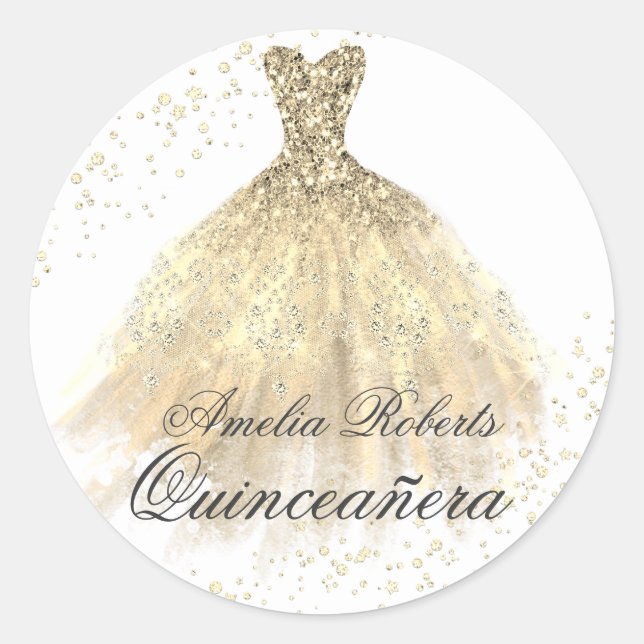 Adesivo Vestido de faísca Dourado Quinceanera (Frente)