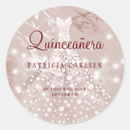 Adesivo vestido de glitter rosa ouro para festa de 15 anos