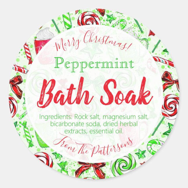 Adesivo Vestido de Natal - Cane Bath Bomb Salt Soak Label (Frente)