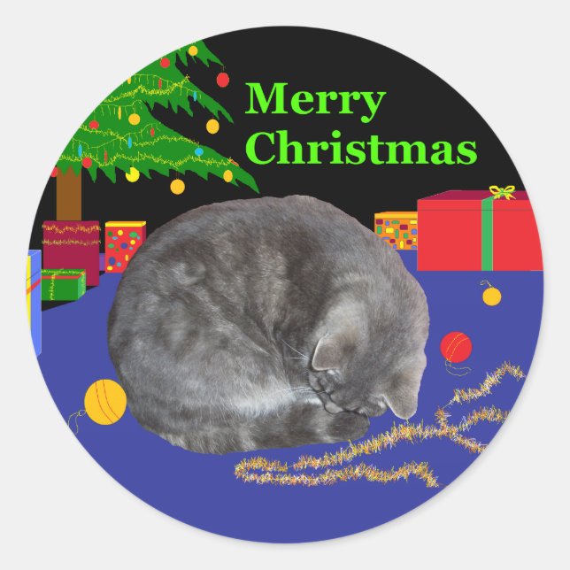Adesivo Vestido de Natal de gato sonolento (Frente)