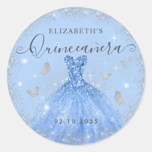 Adesivo Vestido de Quinceañera Azul Poeirento Prateado Lan