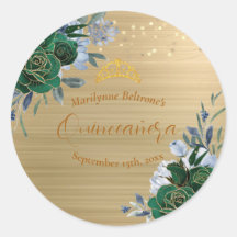 Vestido de Quinceañera Floral Dourado Verde Esmera
