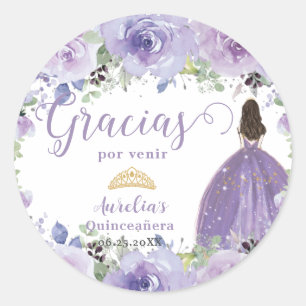 Adesivo Vestido de Quinceañera Princesa Floral Lilás Roxo