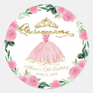 Adesivo Vestido de Quinceanera Rosa Floral Quente