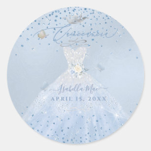 Adesivo Vestido de Quinze Anos Prata com Glitter Azul Poei