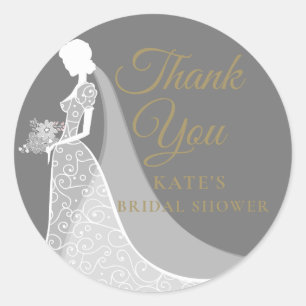 Adesivo Vestido de Renda Elegante Cinza e Branco para Chá 