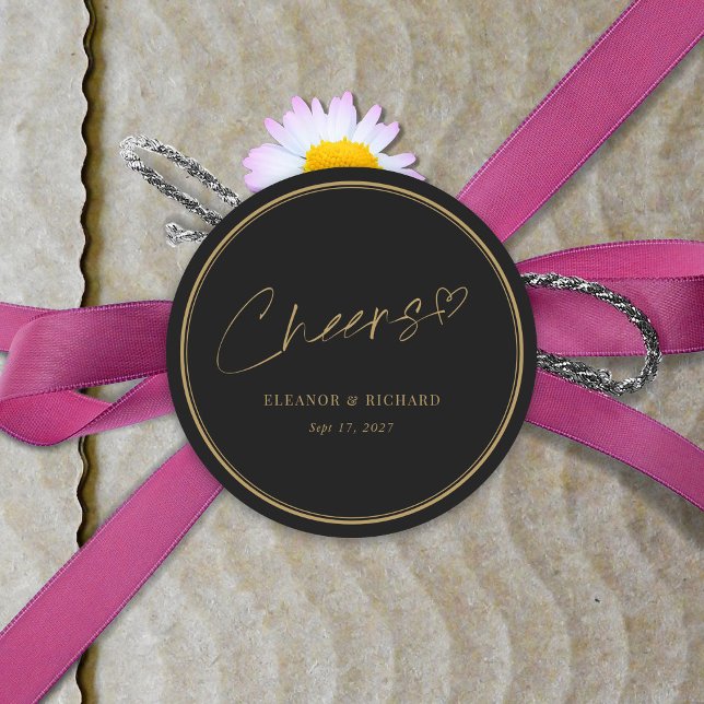 Adesivo Vestido de Saúde do Casamento - Elegância Preta e  (Wedding Cheers Sticker - Black & Gold Elegance)