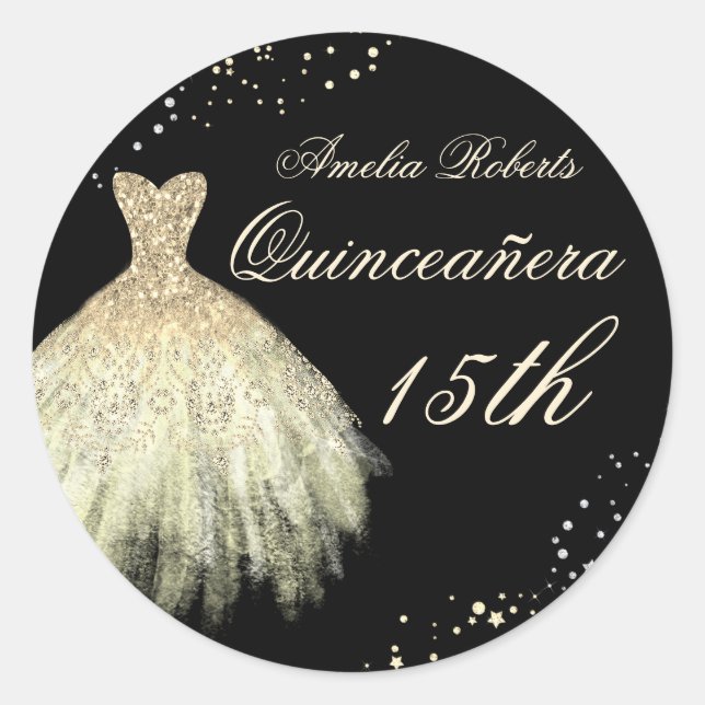 Adesivo Vestido Dourado preto Quinceanera (Frente)