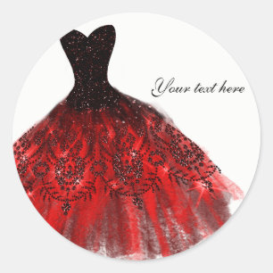 Adesivo Vestido Elegante Preto com Brilho Vermelho Festa d