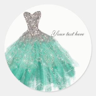 Adesivo Vestido Glamour Brilho Verde Azul e Prata Festa de