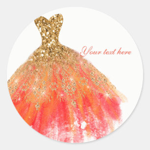 Adesivo Vestido Laranja Dourado Brilho Glam Favor de Festa