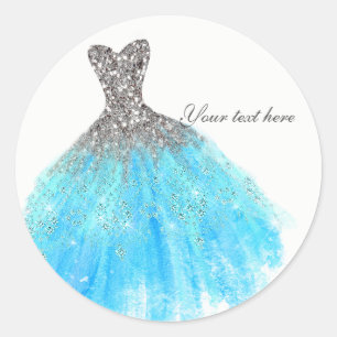 Adesivo Vestido Prata Azul Água com Lantejoulas Festa Favo