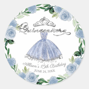Adesivo Vestido Prata Azul Claro de Quinceanera Floral