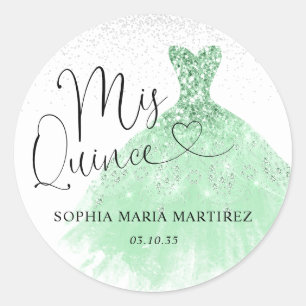Adesivo Vestido Prata Verde Salvia Mis Quince Quinceañera