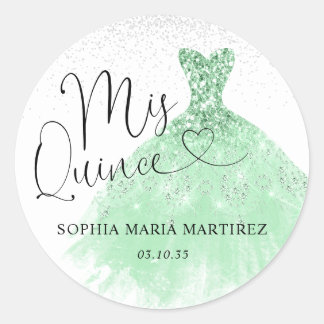 Adesivo Vestido Prata Verde Salvia Mis Quince Quinceañera