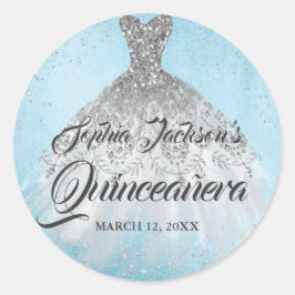 Adesivo Vestido Quinceanera Brilho Diamante Prata Azul
