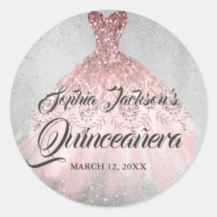 Adesivo Vestido Quinceanera com Brilho de Diamante Prata D