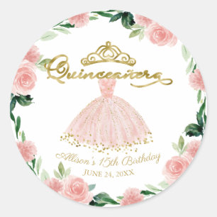 Adesivo Vestido Rosa Quinceanera com Flores Clássico Redon