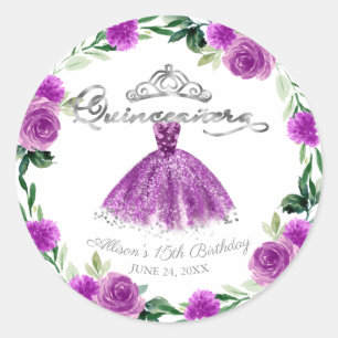 Adesivo Vestido Roxo Prata Quinceanera Floral
