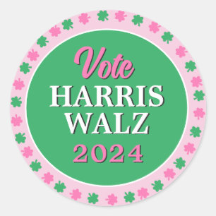 Adesivo Vestido Verde Rosa 2024 Vote Harris Walz