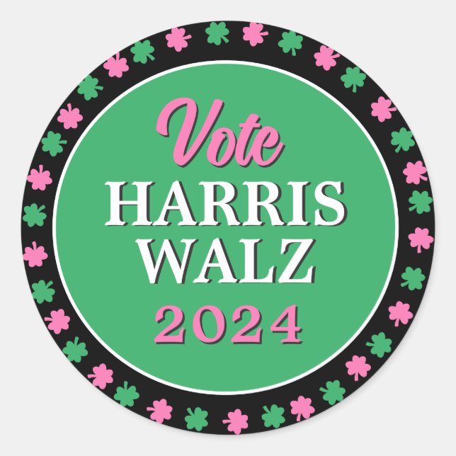 Adesivo Vestido Verde Rosa 2024 Vote Harris Walz (Frente)