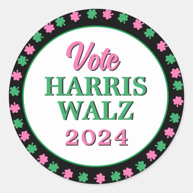 Adesivo Vestido Verde Rosa 2024 Vote Harris Walz (Frente)