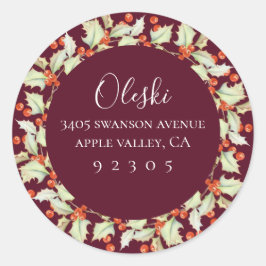 Adesivo Vestidos De Holly Wreath Return Address Sticker