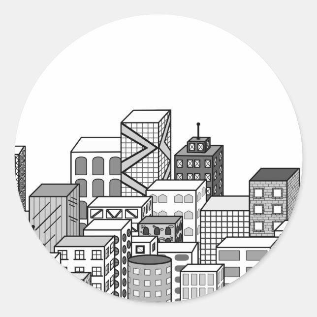 Adesivo Vetor Cityscape (preto e branco) (Frente)