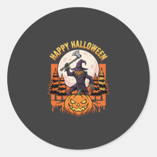 Adesivo Vetor de Espantalho de Abóbora de Halloween Feliz