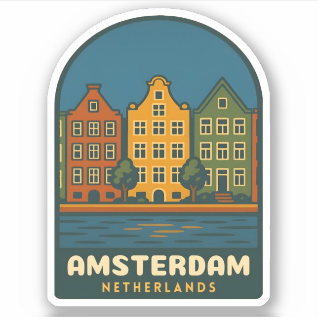 Adesivo Viagem Antiga Amsterdã Holanda Cenário Retro (Frente)