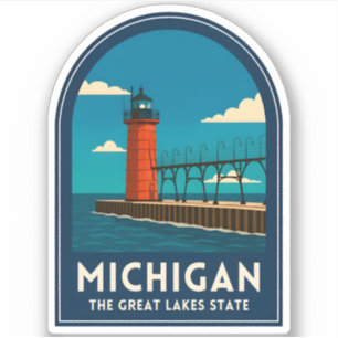 Adesivo Viagem Antiga Farol de Michigan Cenário Retro