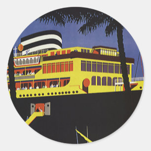 Adesivo Viagem Antiga, Navio de Cruzeiro Art Déco no Porto