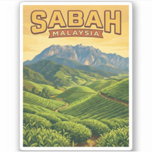 Adesivo Viagem Antiga Sabah Bornéu Malásia Natureza Retro