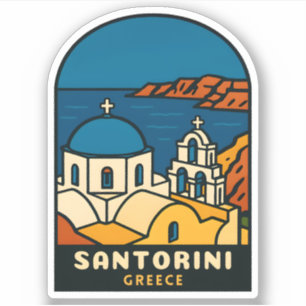 Adesivo Viagem Antiga Santorini Grécia Beira-Mar Retro
