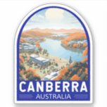 Adesivo Viagem Art Vintage da Austrália Camberra<br><div class="desc">Canberra retro vetor viagem design em estilo emblem. Canberra é a capital da Austrália,  no interior da costa sudeste do país. Cercada por florestas,  terras agrícolas e reservas naturais,  ganha seu apelido,  o "Bush Capital."</div>