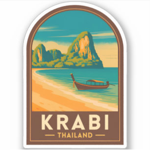 Adesivo Viagem Clássica Krabi Tailândia Praia Railay Retro
