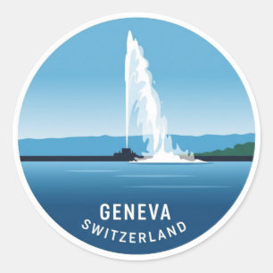 Adesivo Viagem da Suiça da rua Genebra Jet d'eau Sunset